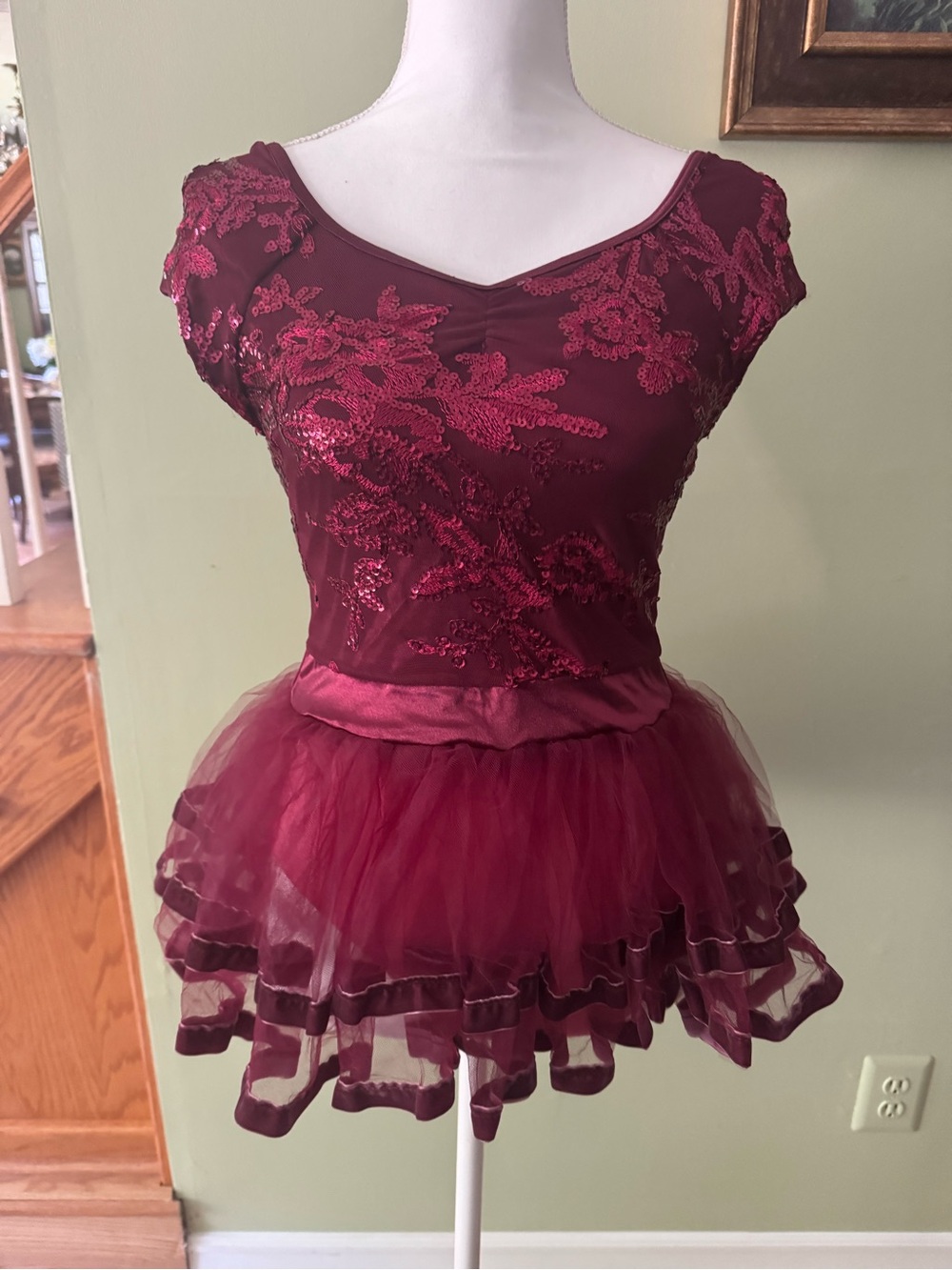 Weissman Burgundy Sequin Lace Tutu Dress